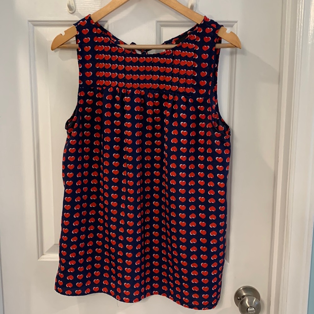 Navy and red heart sleeveless shirt
